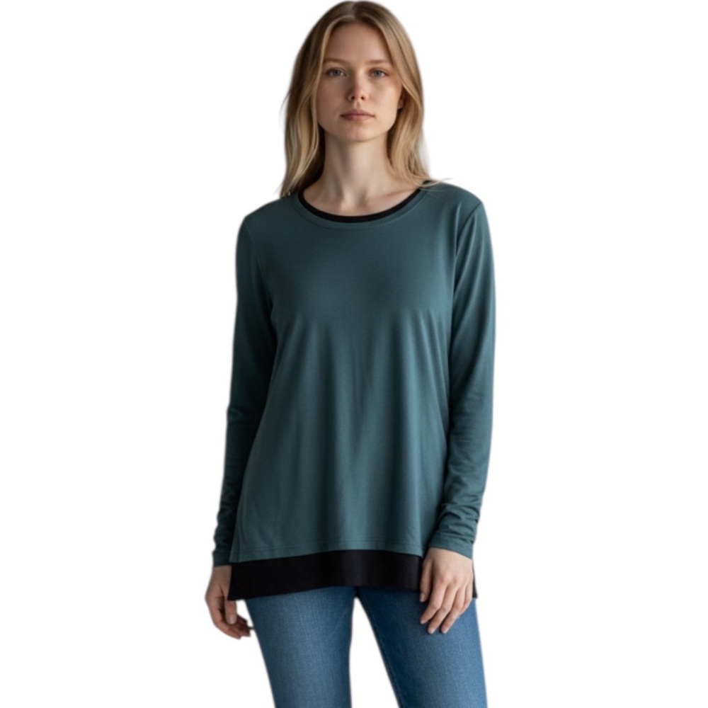 VINCE DOUBLE LAYER LONG SLEEVE ROUND CREW NECK SOLID TEE SHIRT XS